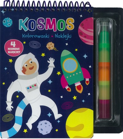 Kosmos. Kolorowanki, naklejki, 4 neonowe markery