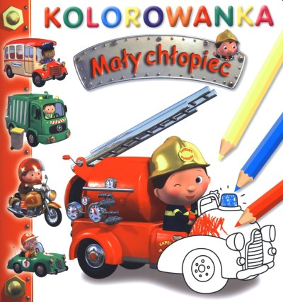 Wóz strażacki. Kolorowanka. Mały chłopiec