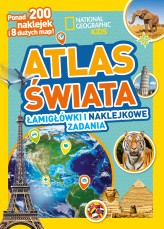 Okładka produktu  - National Geographic Kids. Atlas świata. Łamigłówki i naklejkowe zadania
